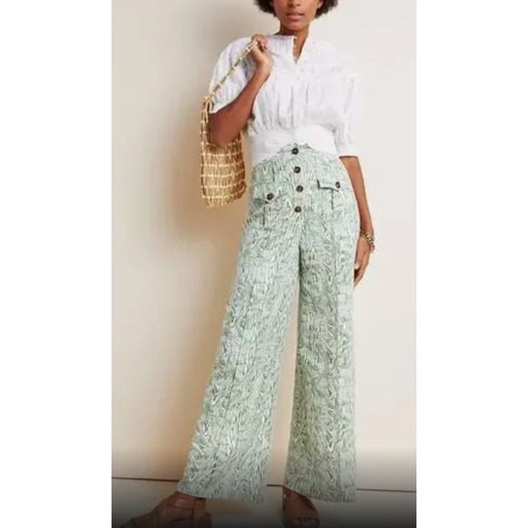 Anthropologie C/MEO Collective Energized Arbor Wide Leg Pants Green‎ Sz 4 - Picture 1 of 10